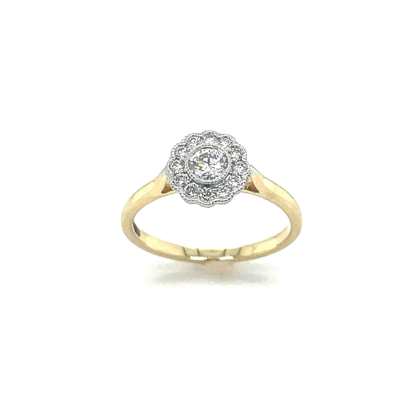 9ct Yellow Gold Round Cluster Diamond Ring With Milgrain Edge .40ct