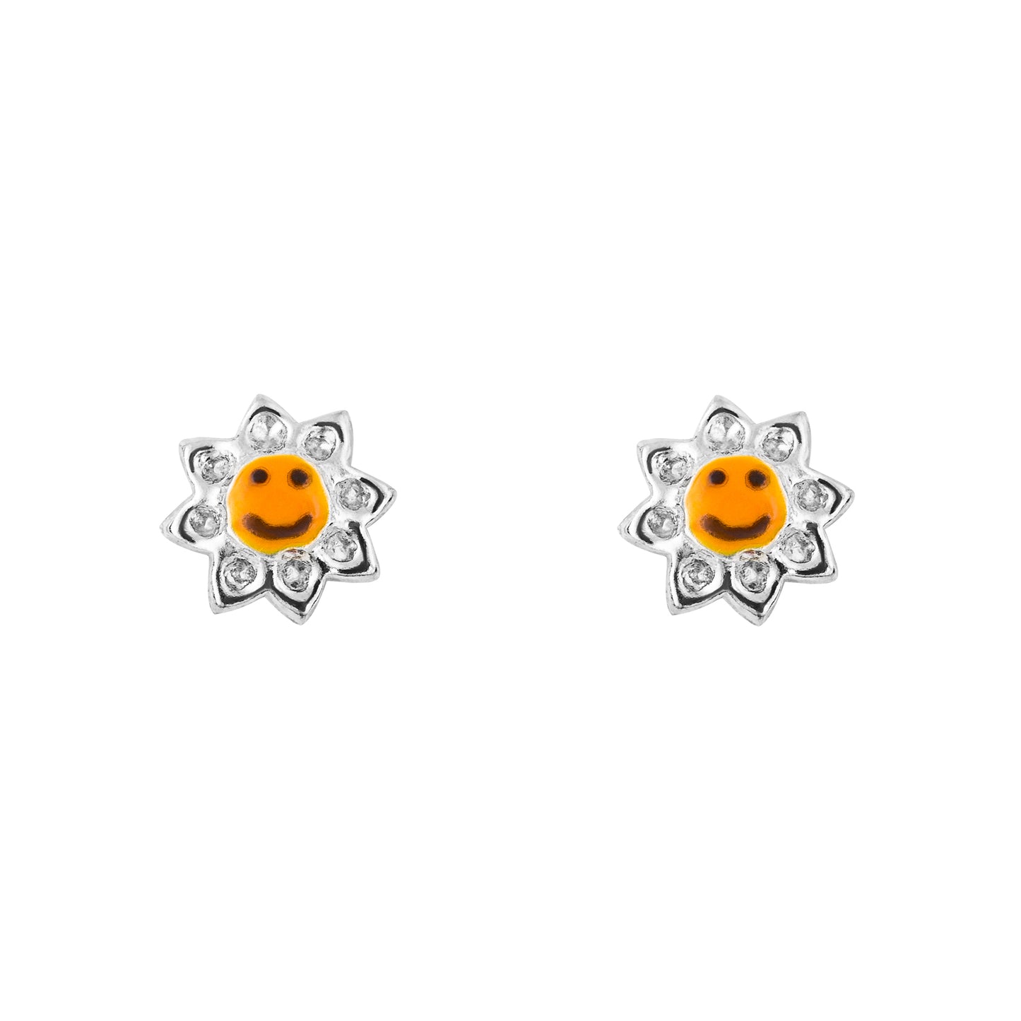 Sterling Silver Kids Smiley Sunflower Stud Earrings