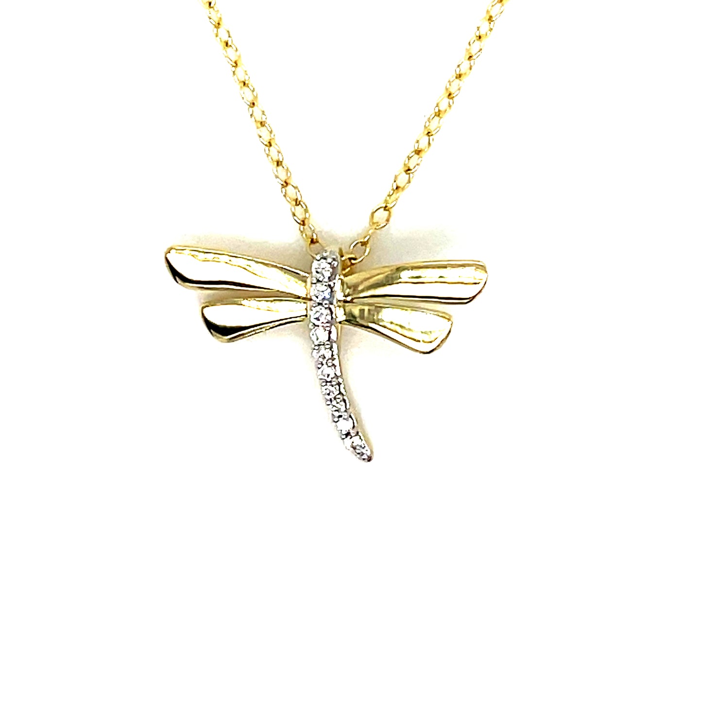 9ct Yellow Gold Diamond Dragonfly Pendant .05ct