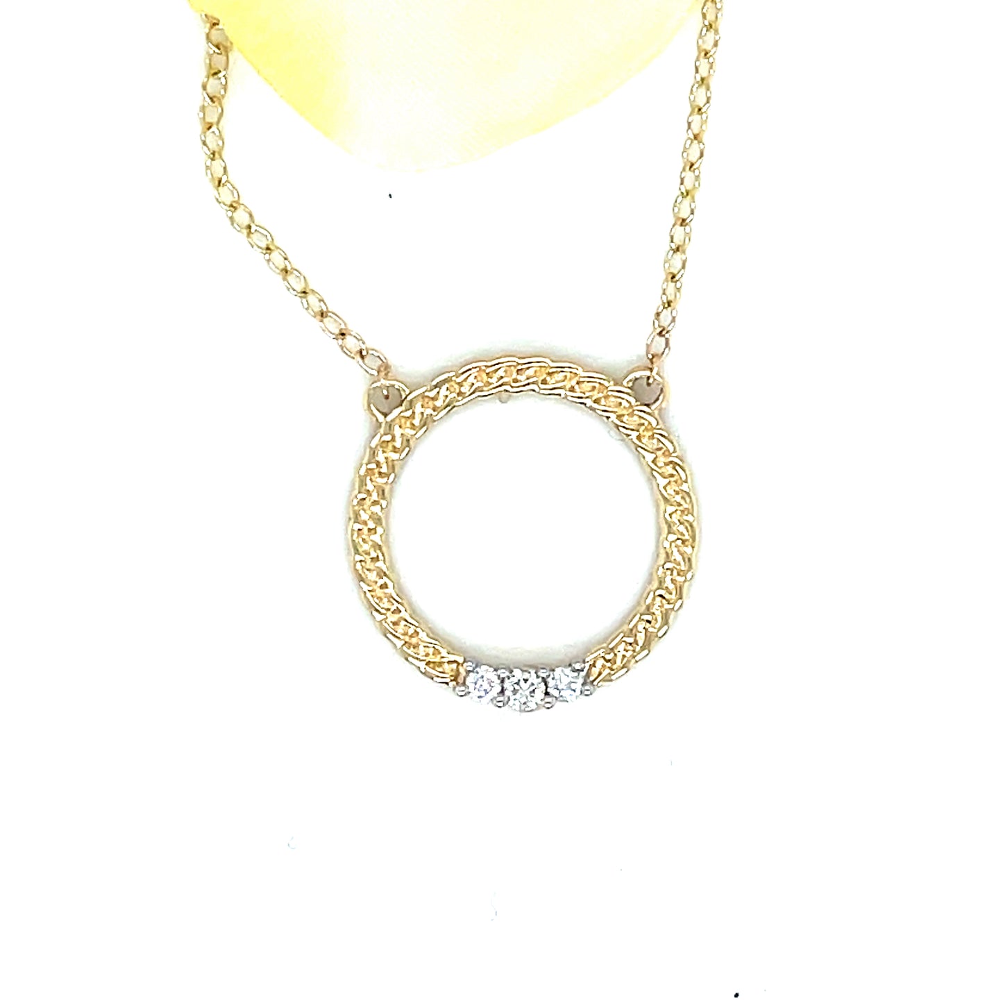 9ct Yellow Gold Open Woven Circle Diamond Pendant .05ct