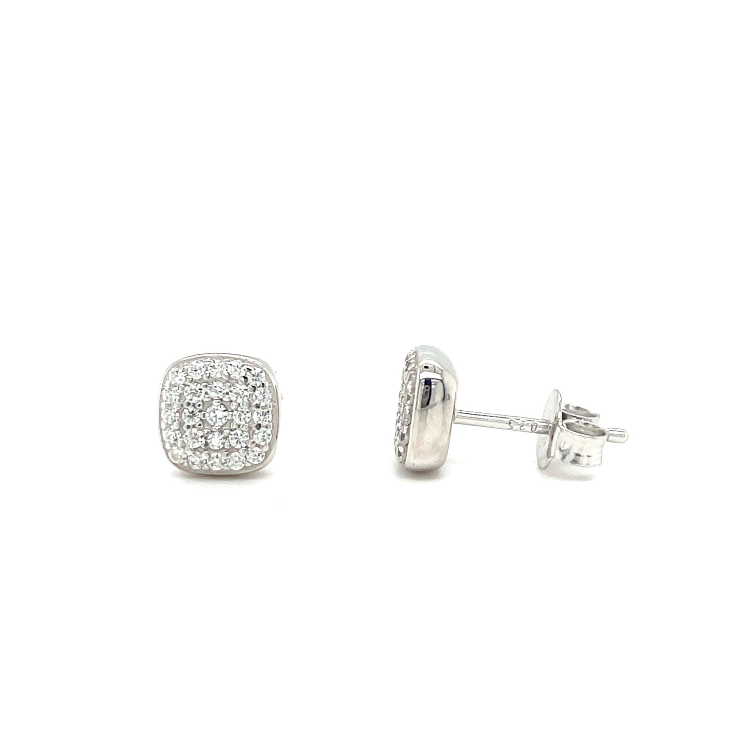 Silver Square Pave Cubic Zirconia Earring