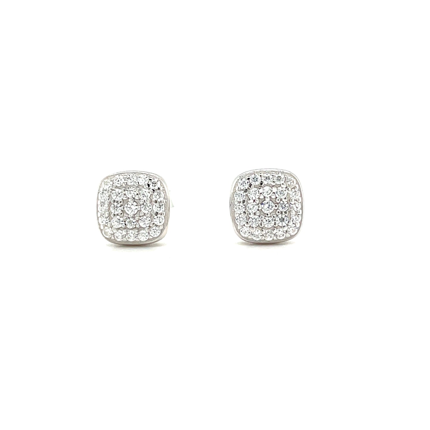 Silver Square Pave Cubic Zirconia Earring
