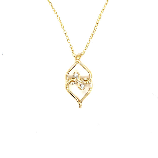 9ct Yellow Gold Open Interlocking Double Heart Diamond Pendant .03ct
