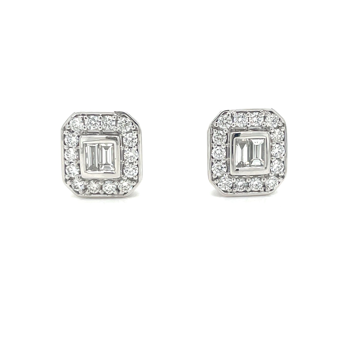 9ct White Gold Cushion Cluster Diamond Earrings .62ct