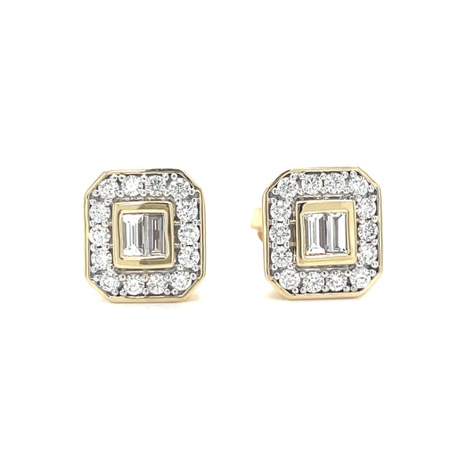 9ct Yellow Gold Cushion Cluster Diamond Earrings .62ct