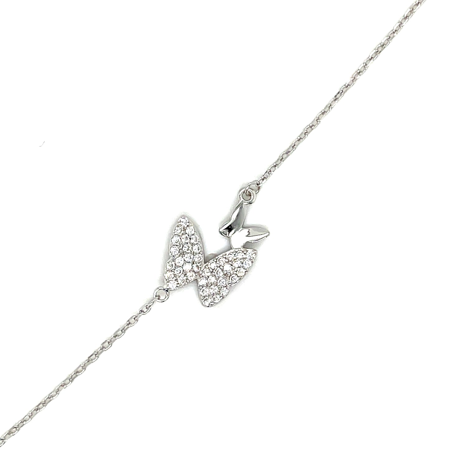 Sterling Silver Polished and Cubic Zirconia Butterfly Bracelet