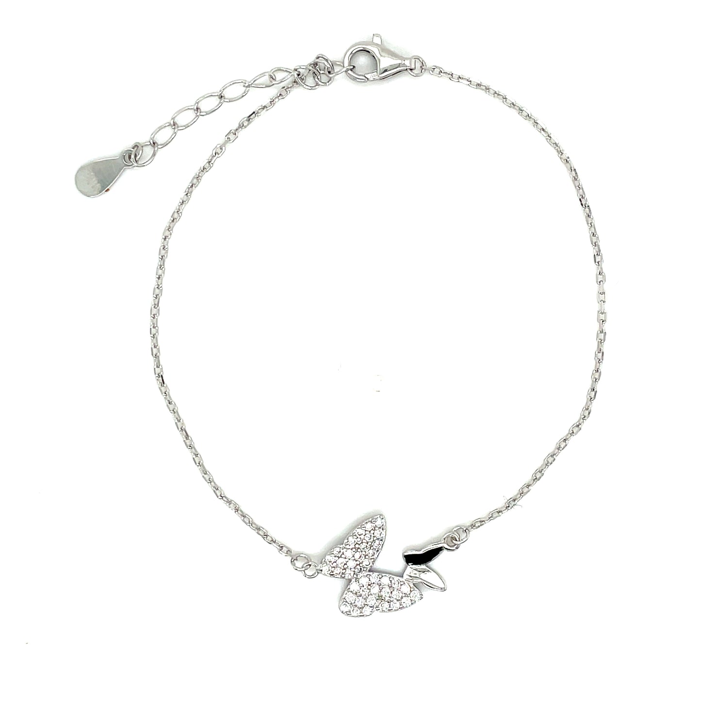 Sterling Silver Polished and Cubic Zirconia Butterfly Bracelet