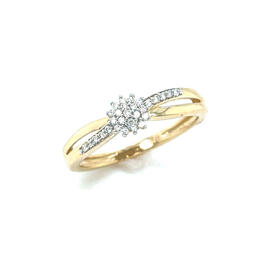 9ct Yellow Gold Crossover Flower Cluster Diamond Ring .08ct