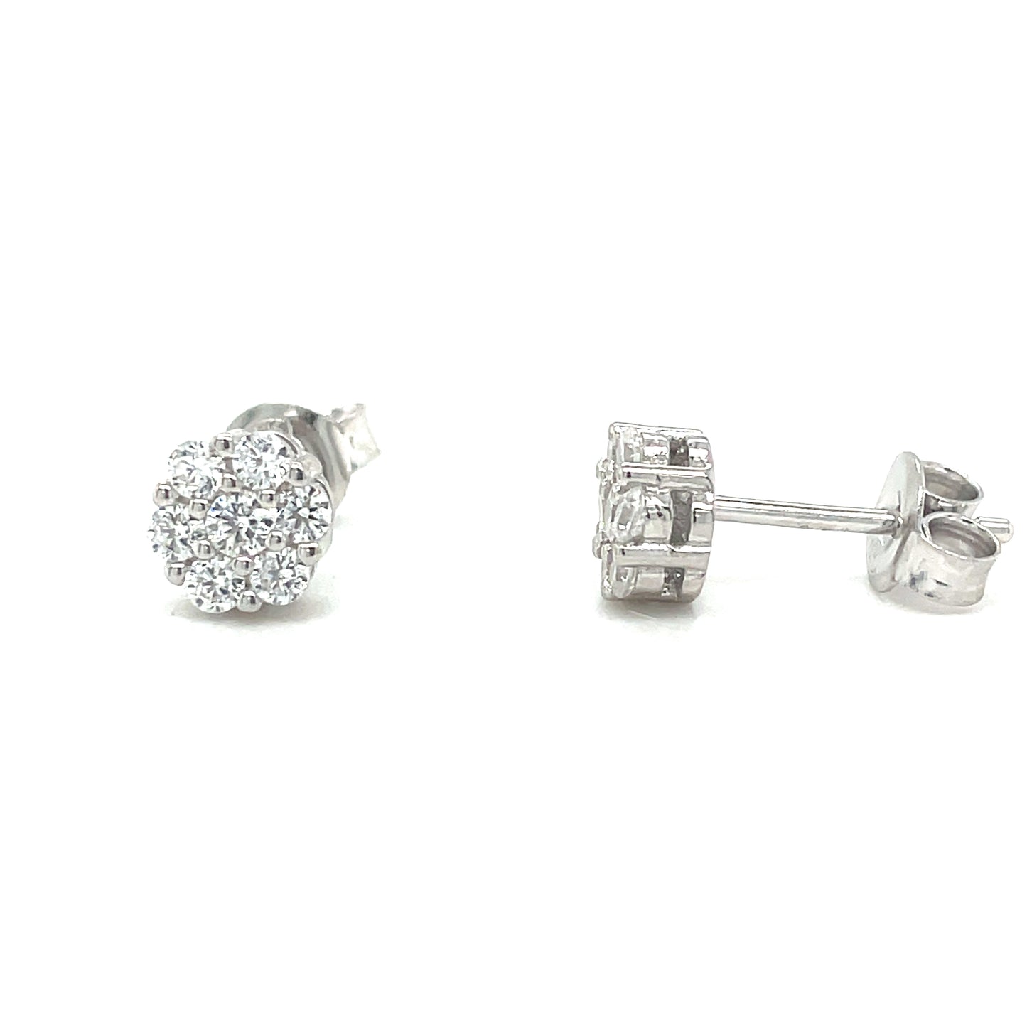 Sterling Silver Cubic Zirconia Flower Stud Earrings