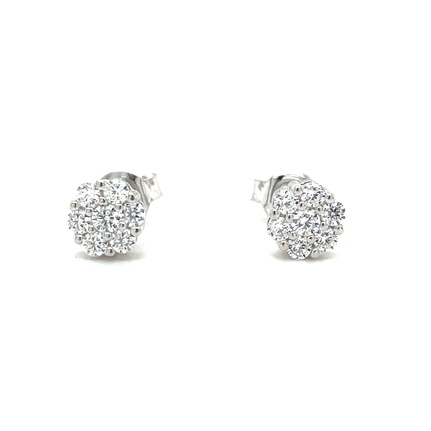 Sterling Silver Cubic Zirconia Flower Stud Earrings