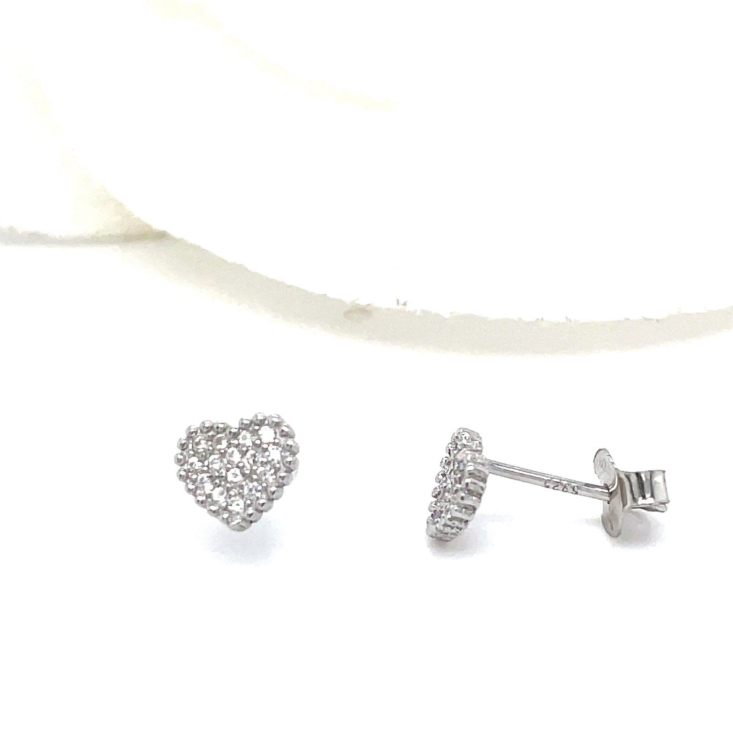 Sterling Silver Pave Heart Stud Earring with Milgrain Edge