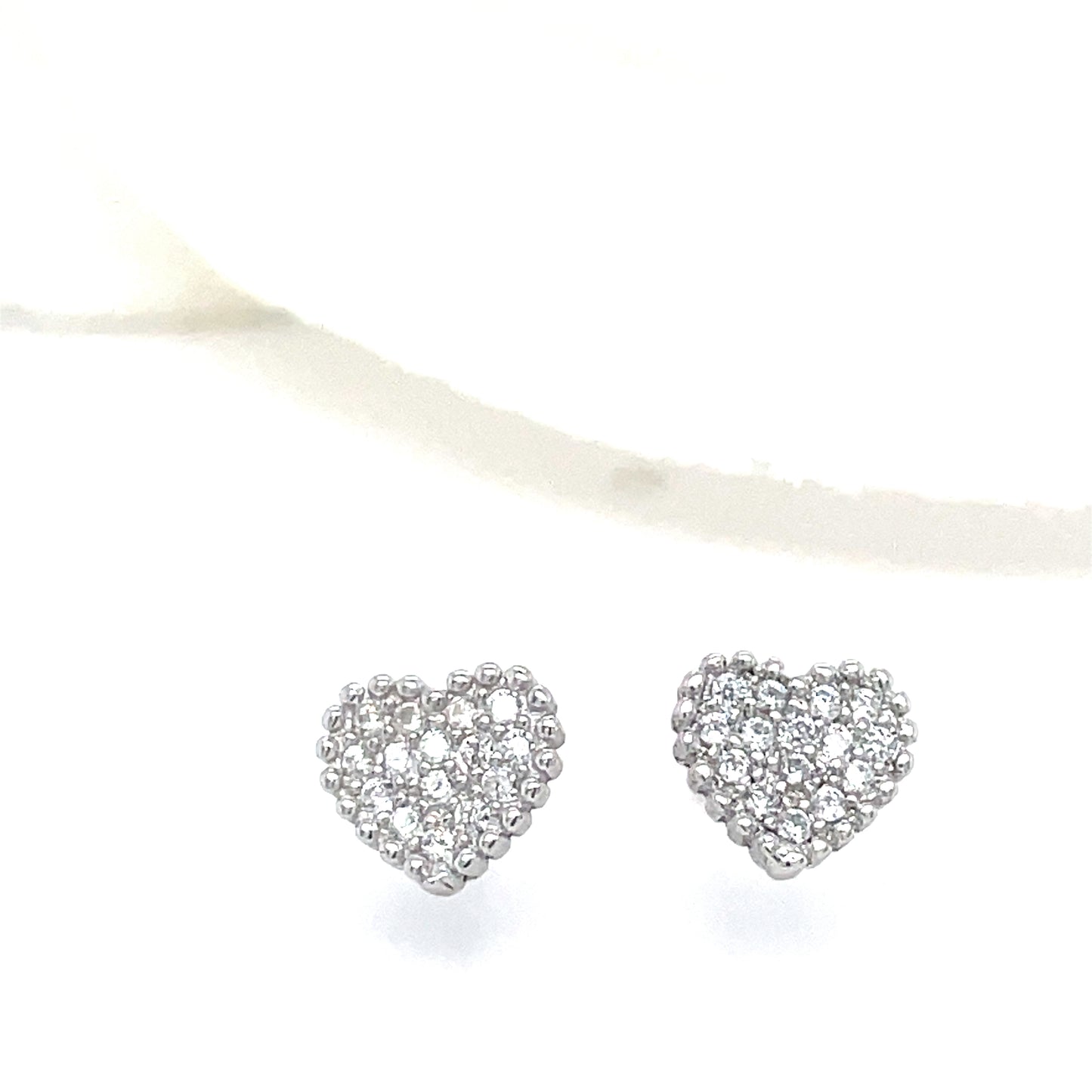 Sterling Silver Pave Heart Stud Earring with Milgrain Edge