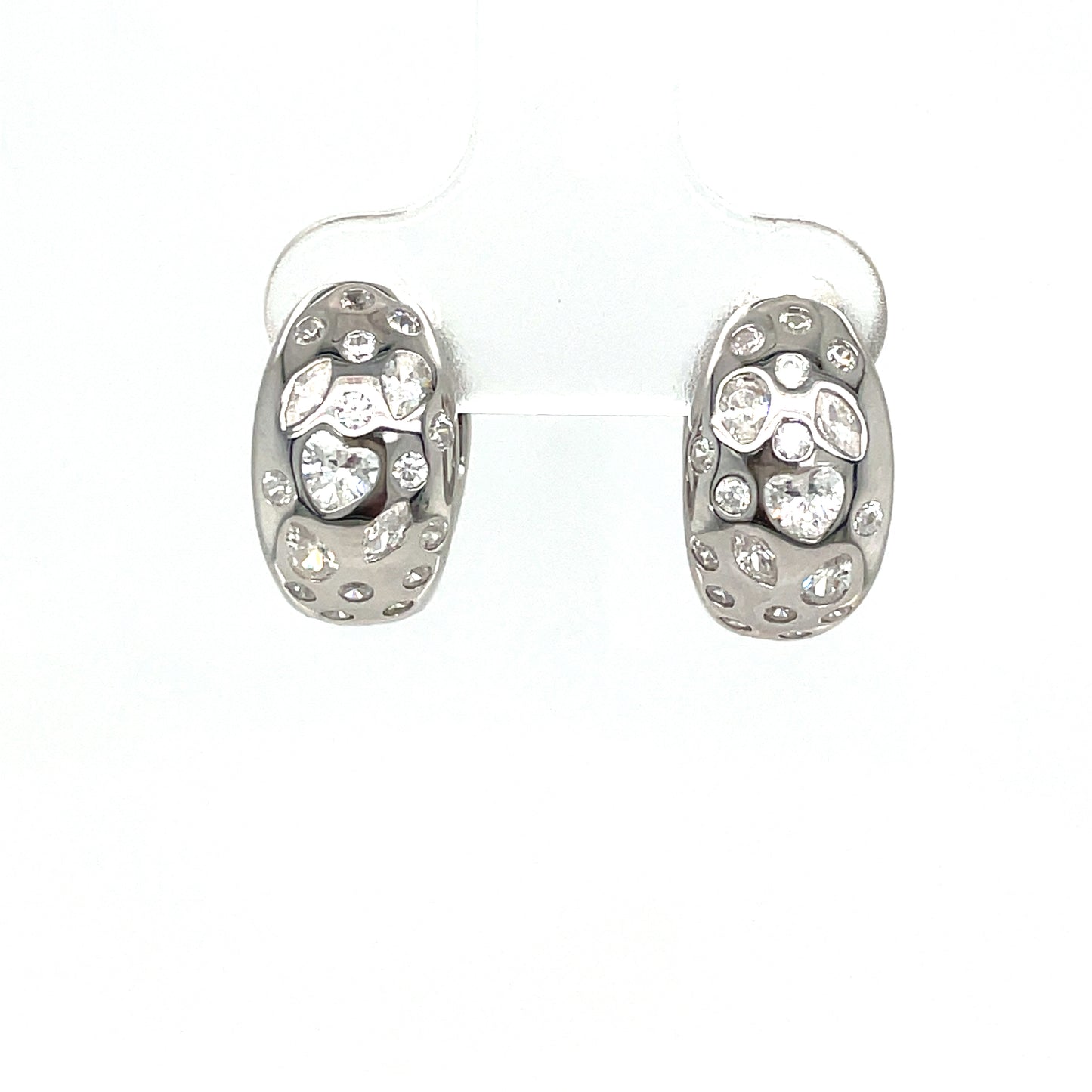 Sterling Silver Punch Set Cubic Zirconia Bubble Hoop Earrings