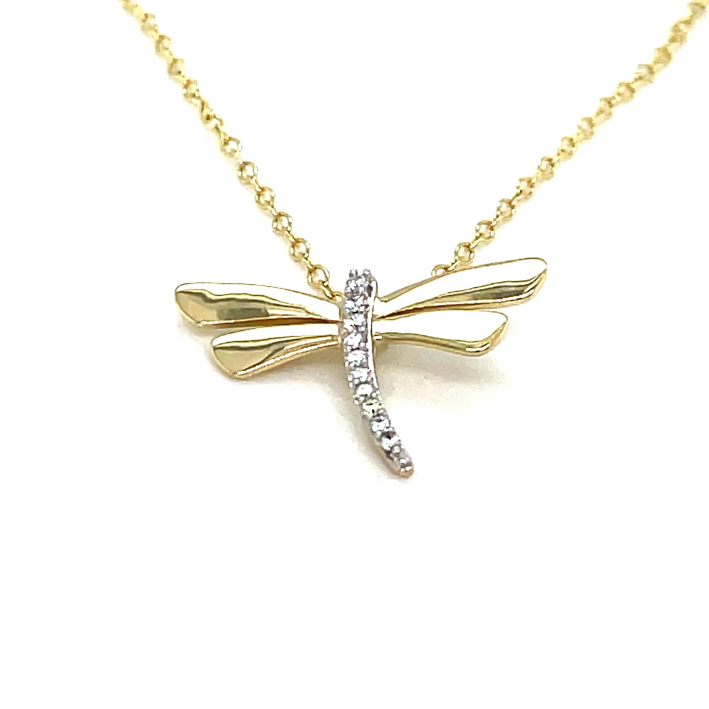 9ct Yellow Gold Diamond Dragonfly Pendant .05ct