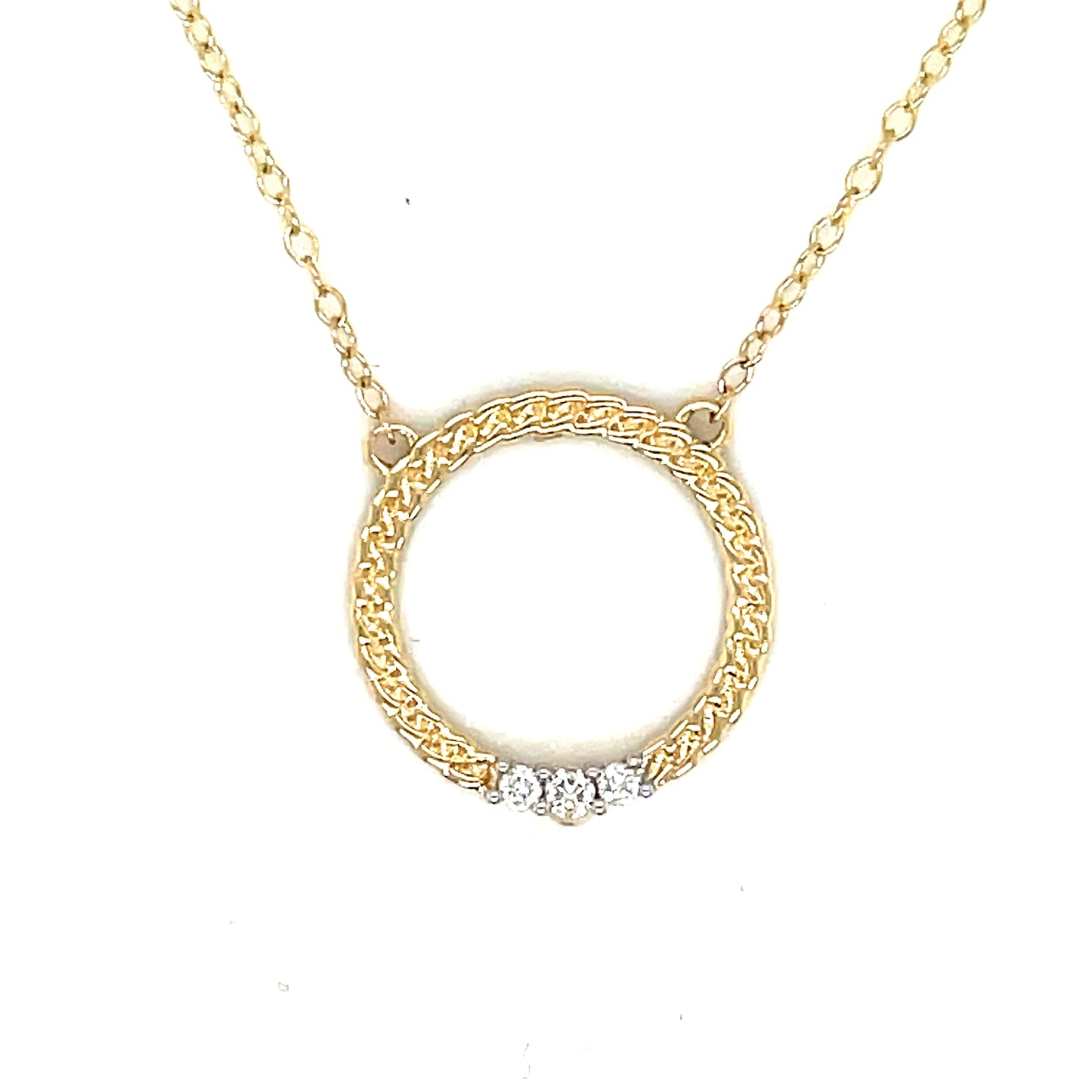 9ct Yellow Gold Open Woven Circle Diamond Pendant .05ct