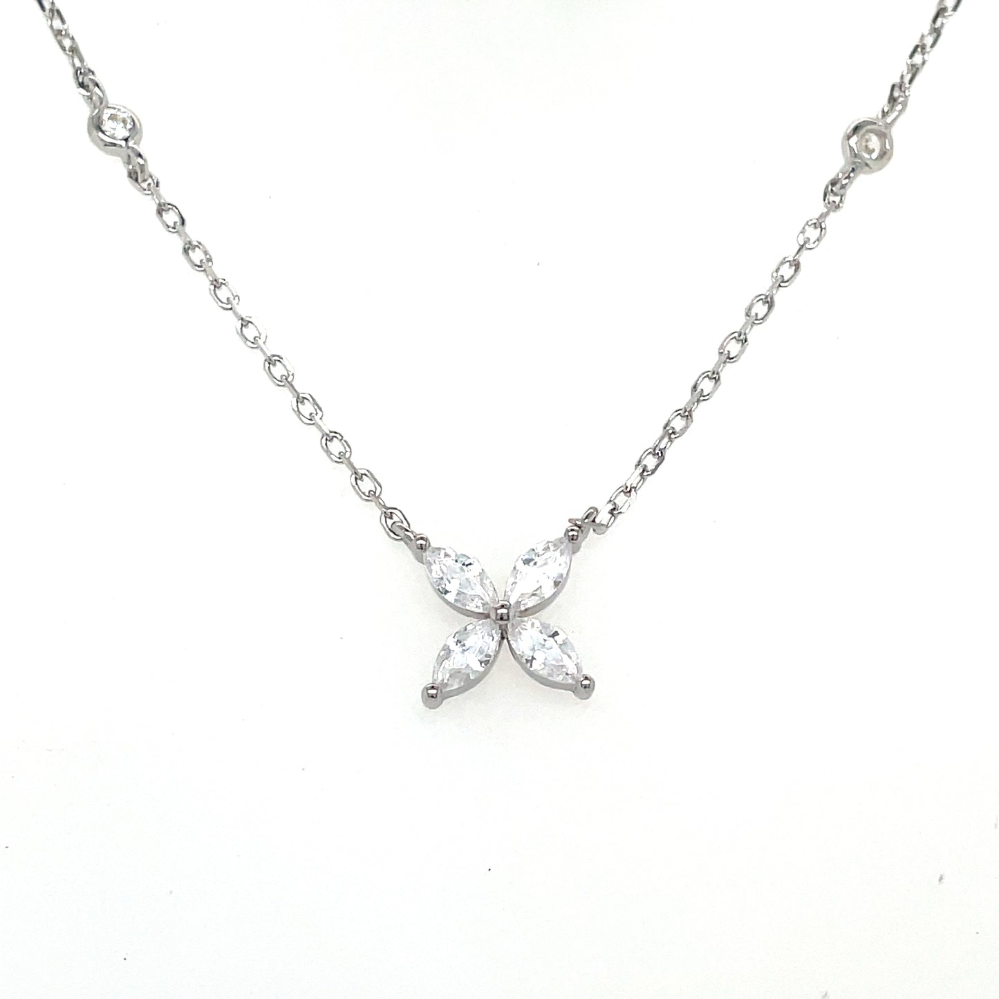 Sterling Silver Cubic Zirconia Flower Necklet with Rubover StAccents