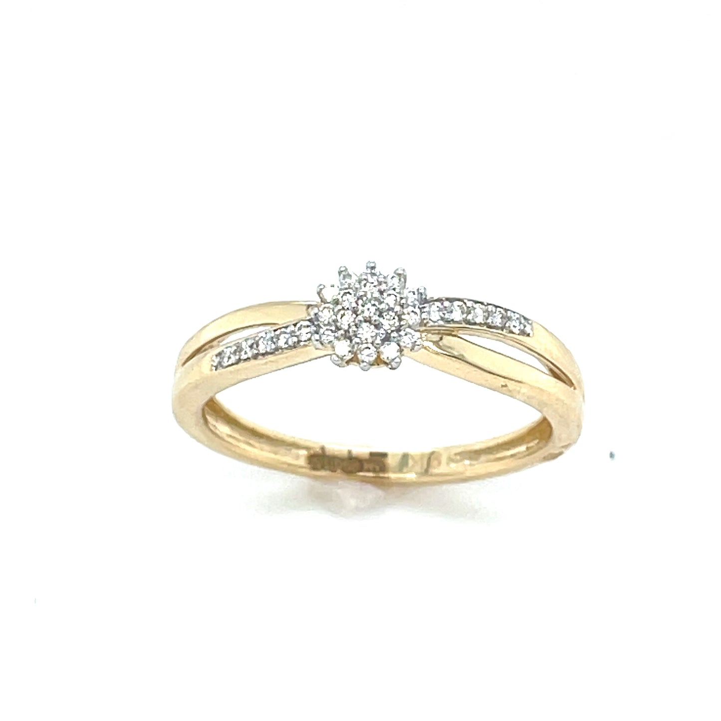 9ct Yellow Gold Crossover Flower Cluster Diamond Ring .08ct