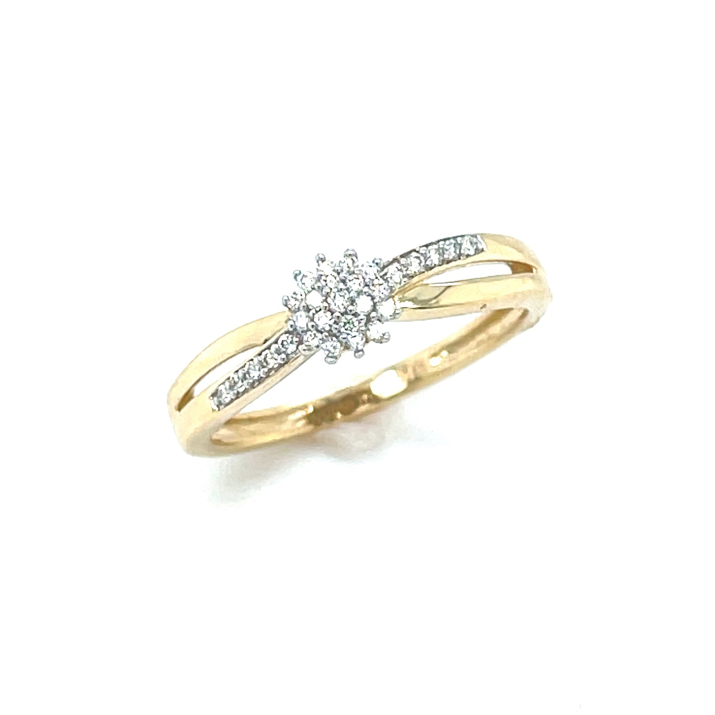 9ct Yellow Gold Crossover Flower Cluster Diamond Ring .08ct