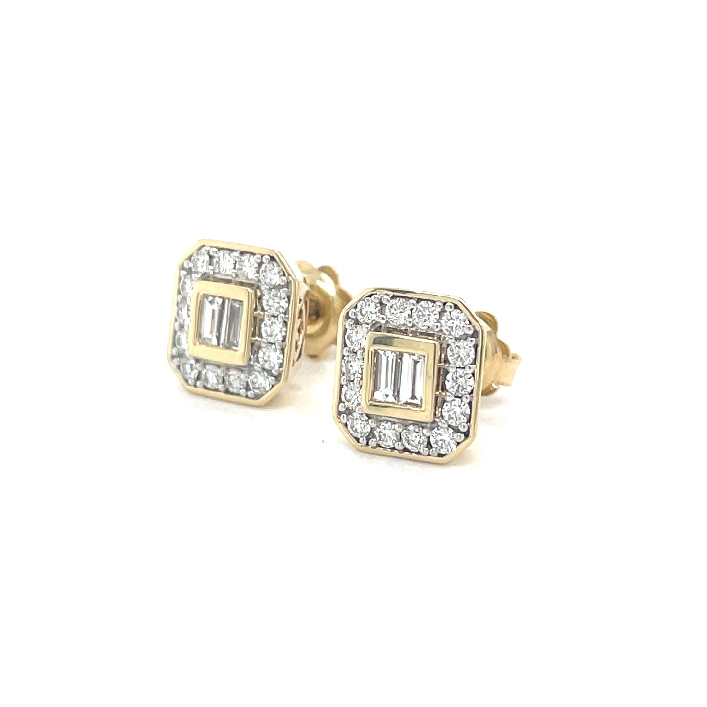 9ct Yellow Gold Cushion Cluster Diamond Earrings .62ct