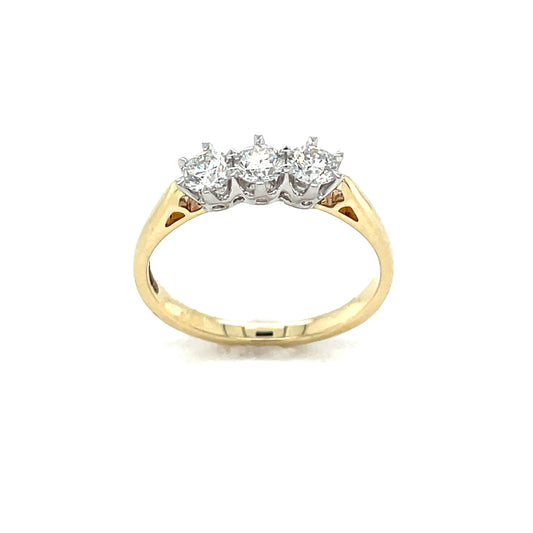 9ct Gold Three Stone Round Brilliant Diamond Ring .50ct