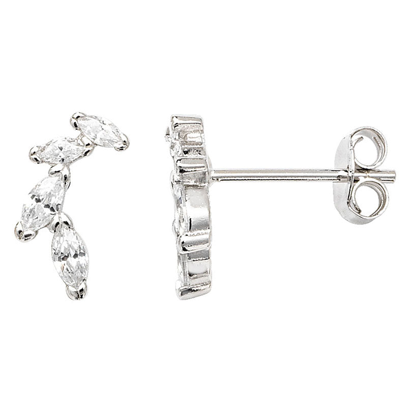 Sterling Silver Cuvic Zirconia Marquis Curve Stud Earrings