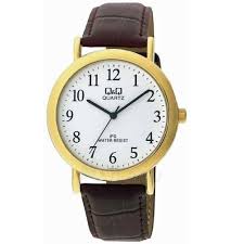 Gents Rolled Gold Q & Q Watch With White Dial and Black Strap