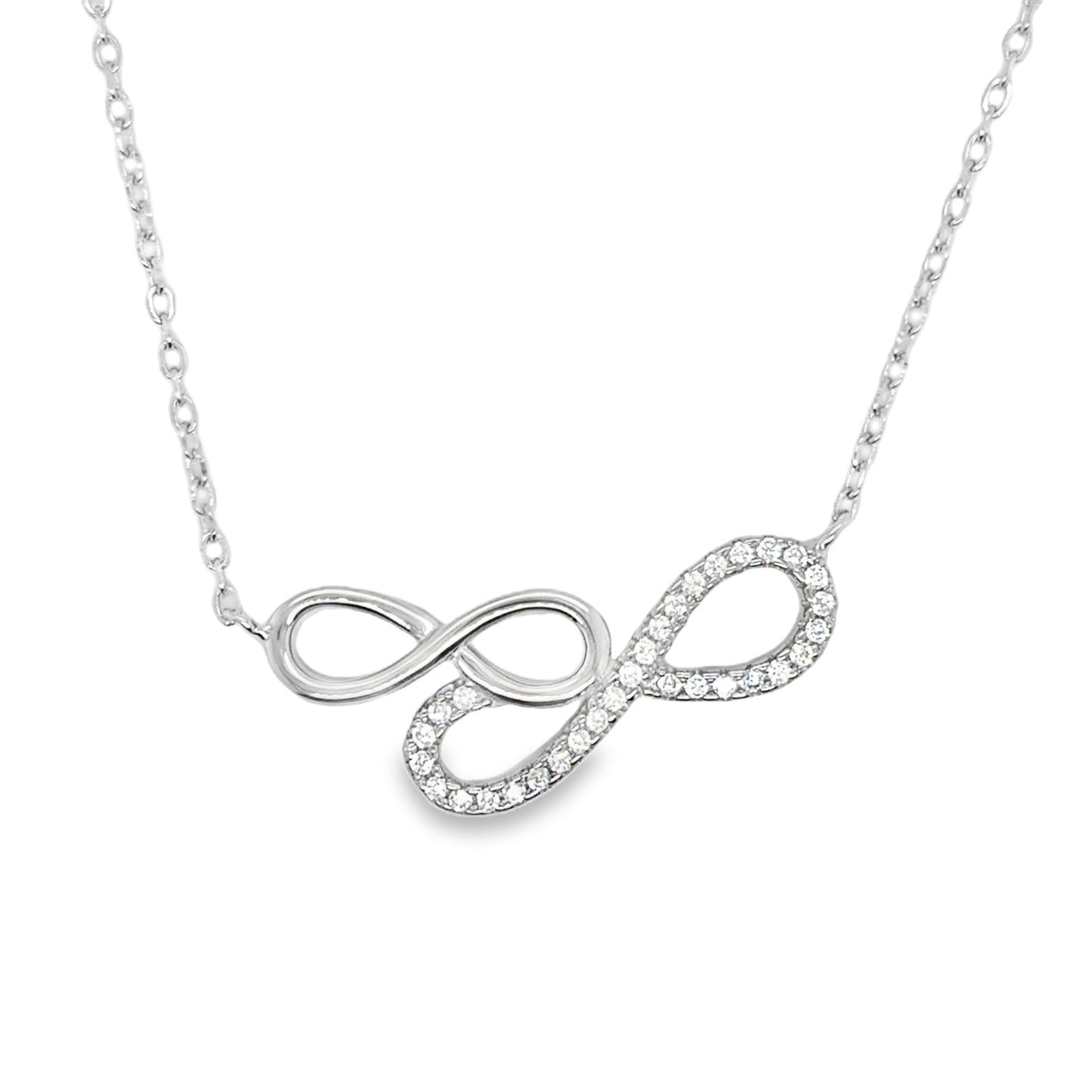 Sterling Silver Double Infinity Polished and Cubic Zirconia Necklet