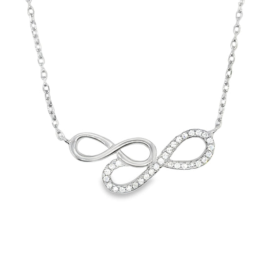 Sterling Silver Double Infinity Polished and Cubic Zirconia Necklet