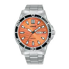 Gents Stainless Steel Lorus Orange Dial Watch With Dat