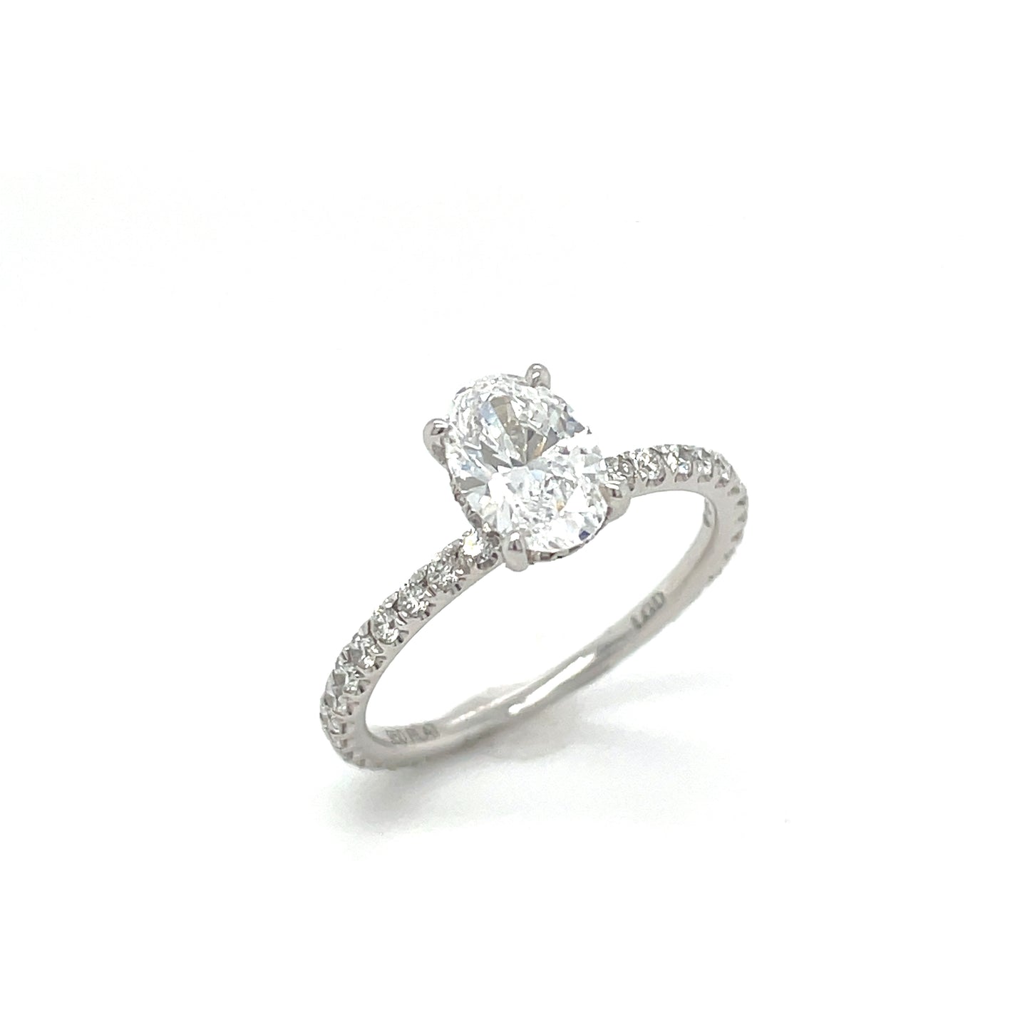 Platinum Oval Solitaire Cultured Diamond Ring with Cultured Diamond Set Shoulders 1.02ct .43ct