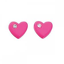 Sterling Silver Kids Resin Neon Pink Cubic Zirconia Heart Stud Earrings