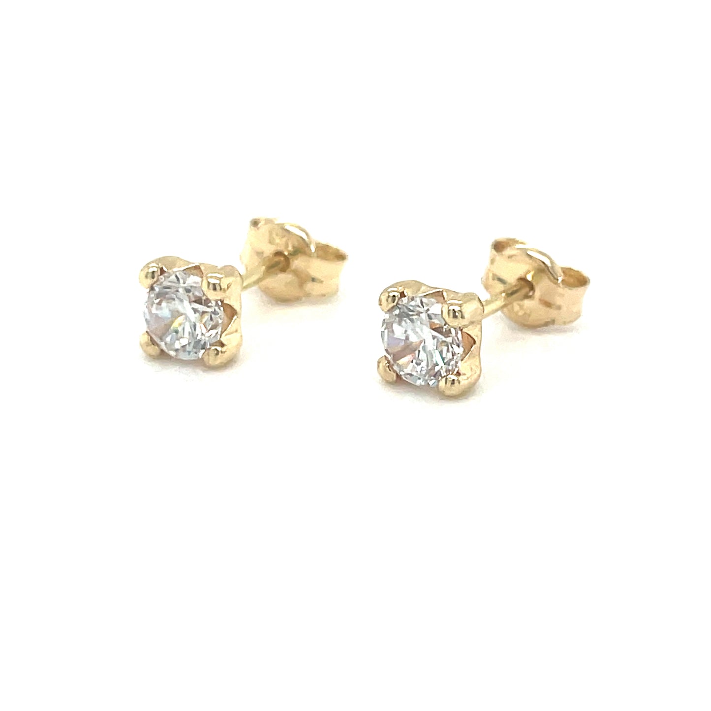 9ct Yellow Gold 4mm Round Claw Set CZ Stud