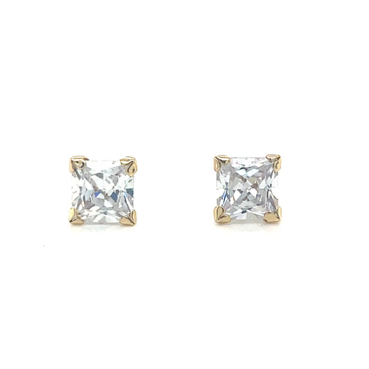 9ct Yellow Gold Claw Set Square 5mm CZ Stud Earrings