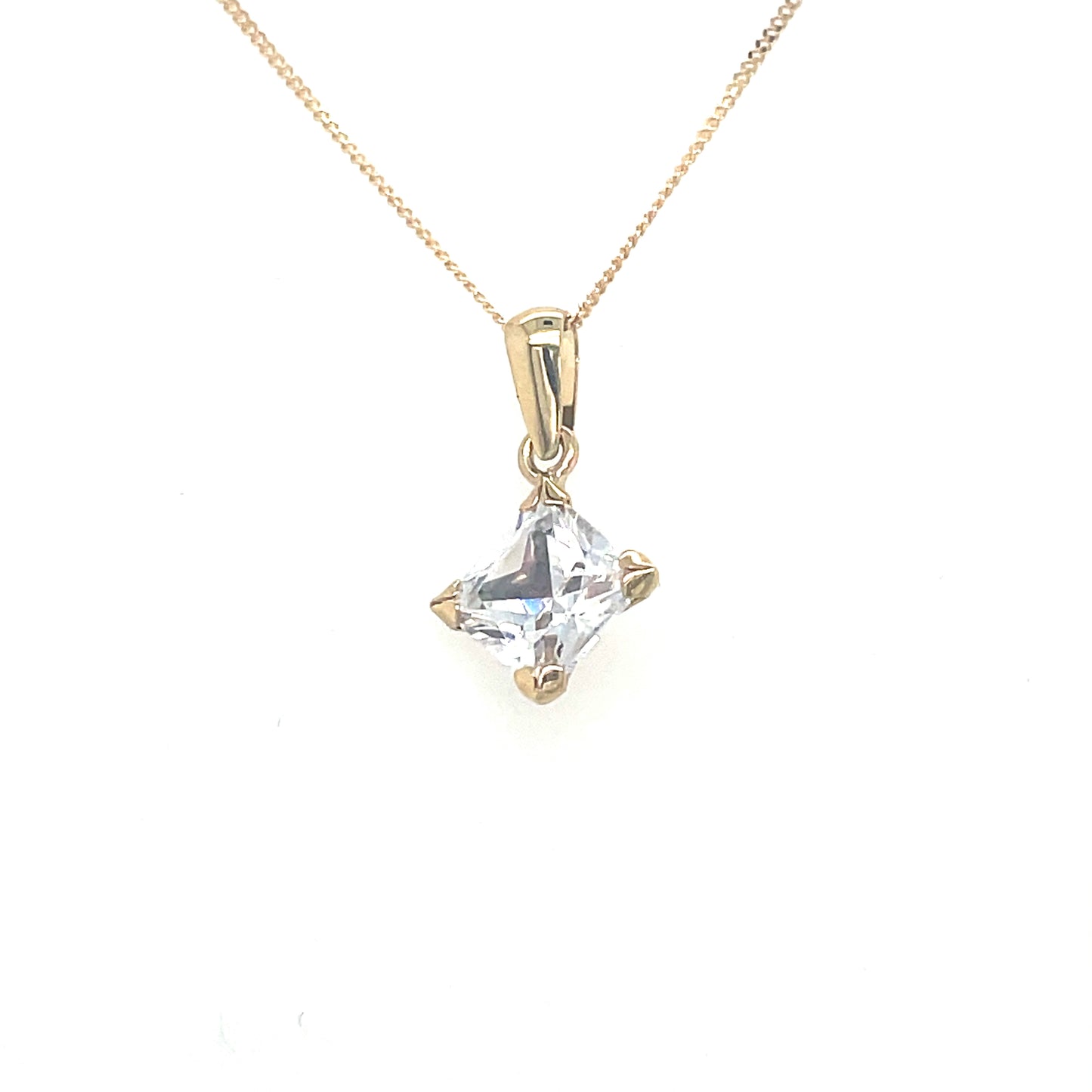 9ct Yellow Gold Claw Set 6mm Square CZ Pendant