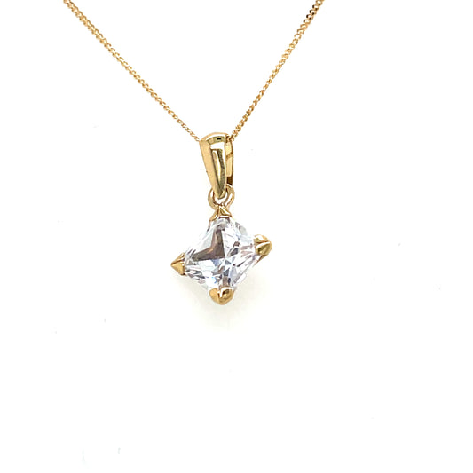 9ct Yellow Gold Claw Set 6mm Square CZ Pendant