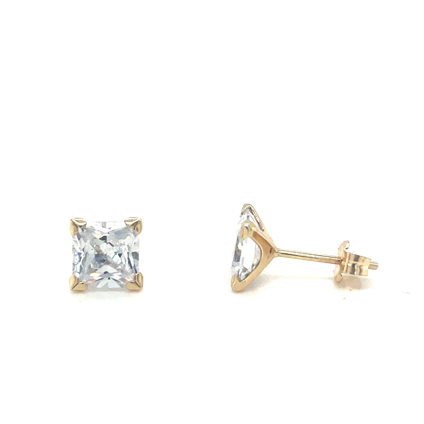 9ct Yellow Gold Four Claw Square 6mm CZ Stud Earrings