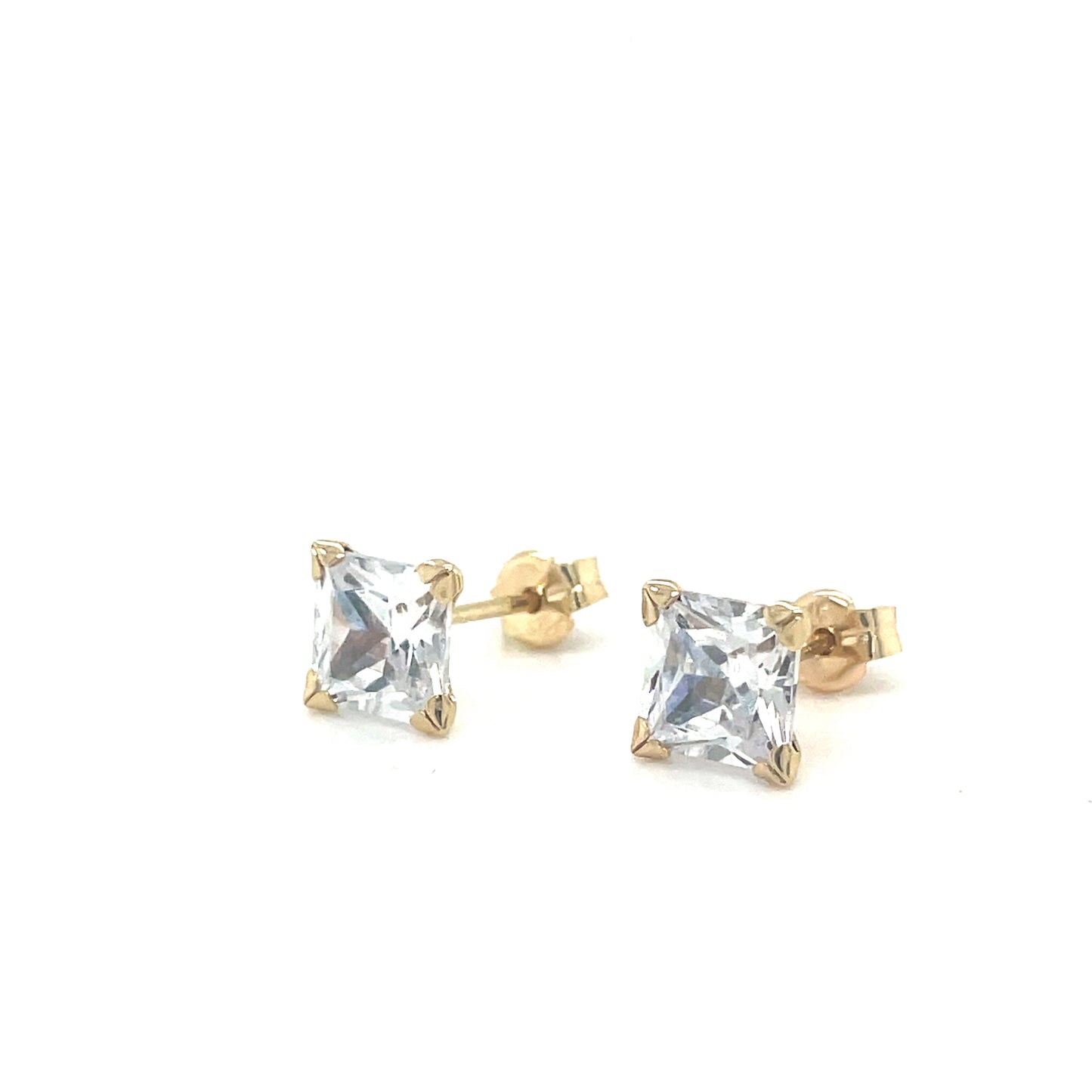 9ct Yellow Gold Four Claw Square 6mm CZ Stud Earrings