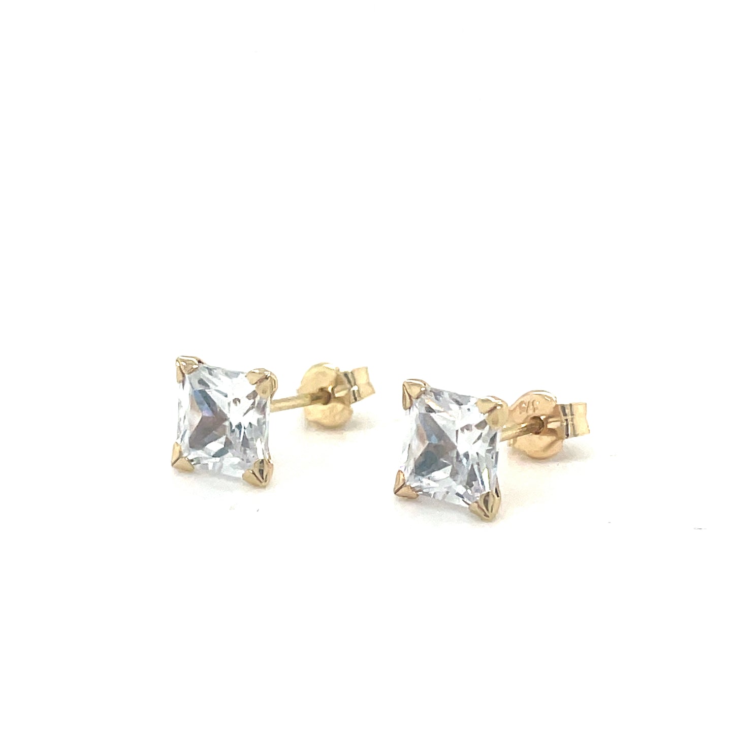 9ct Yellow Gold Four Claw Square 6mm CZ Stud Earrings