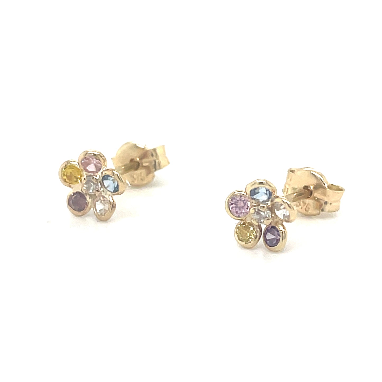 9ct Yellow Gold Multicolour CZ Flower Stud Earrings