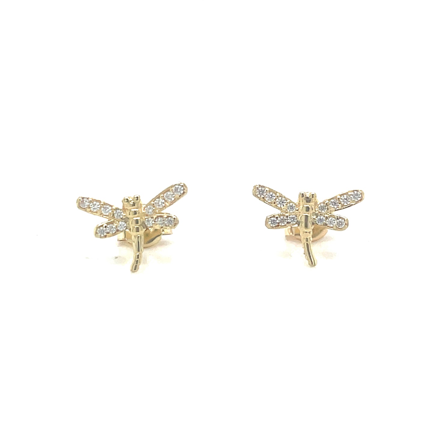 9ct Yellow Gold CZ Dragonfly Stud Earrings