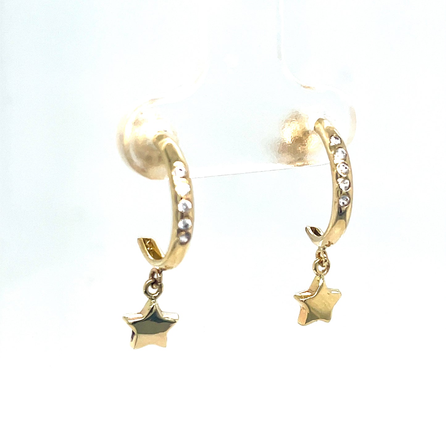 9ct Yellow Gold CZ Set Huggy Earrings with Star Drop