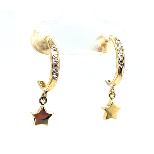 9ct Yellow Gold CZ Set Huggy Earrings with Star Drop