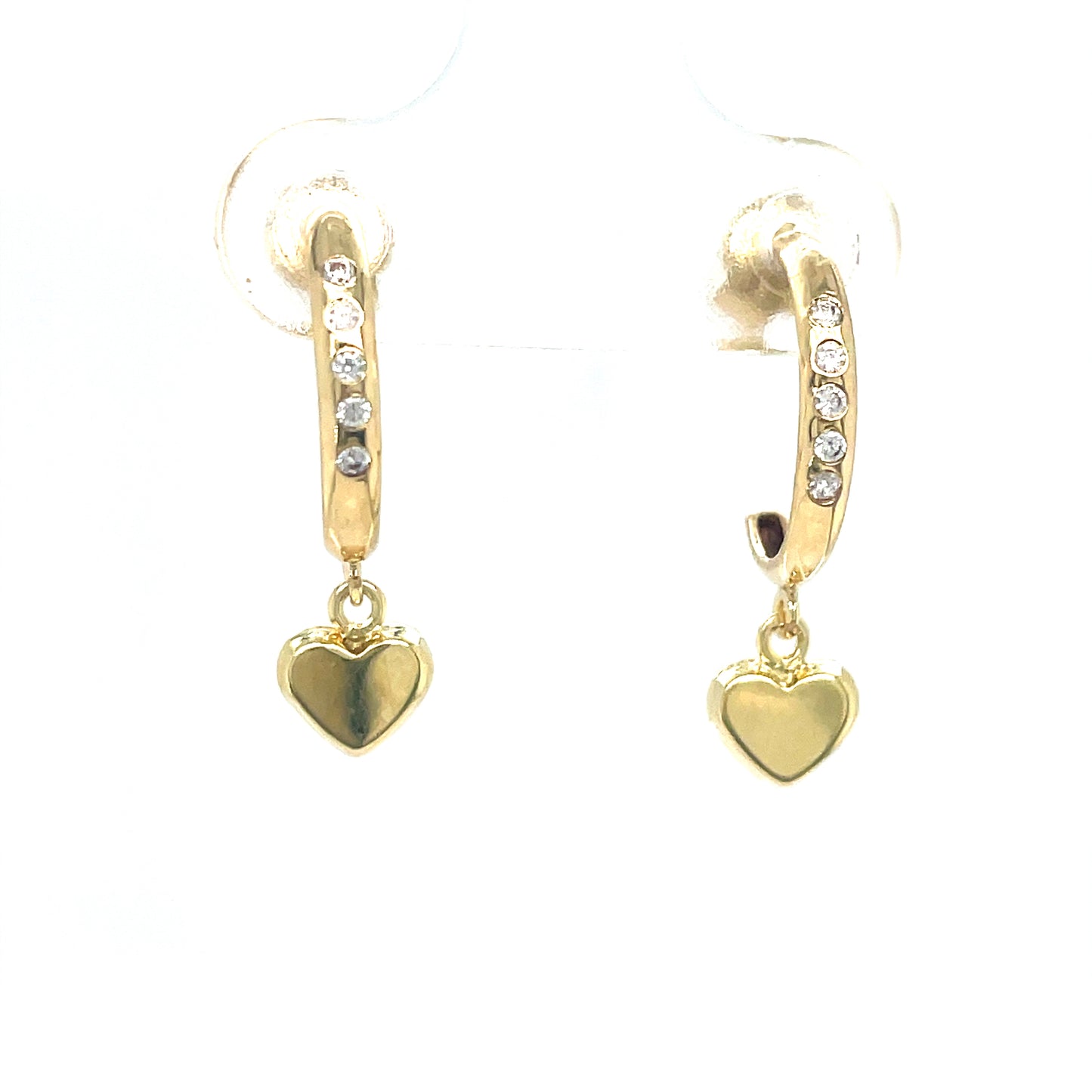 9ct Yellow Gold CZ Set Huggy Earrings with Heart Drop