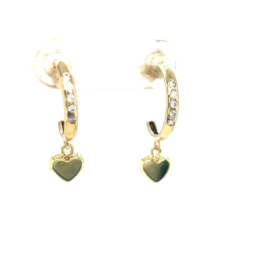 9ct Yellow Gold CZ Set Huggy Earrings with Heart Drop