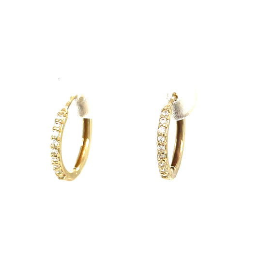 9ct Yellow Gold 15mm CZ Set Hoop Earrings