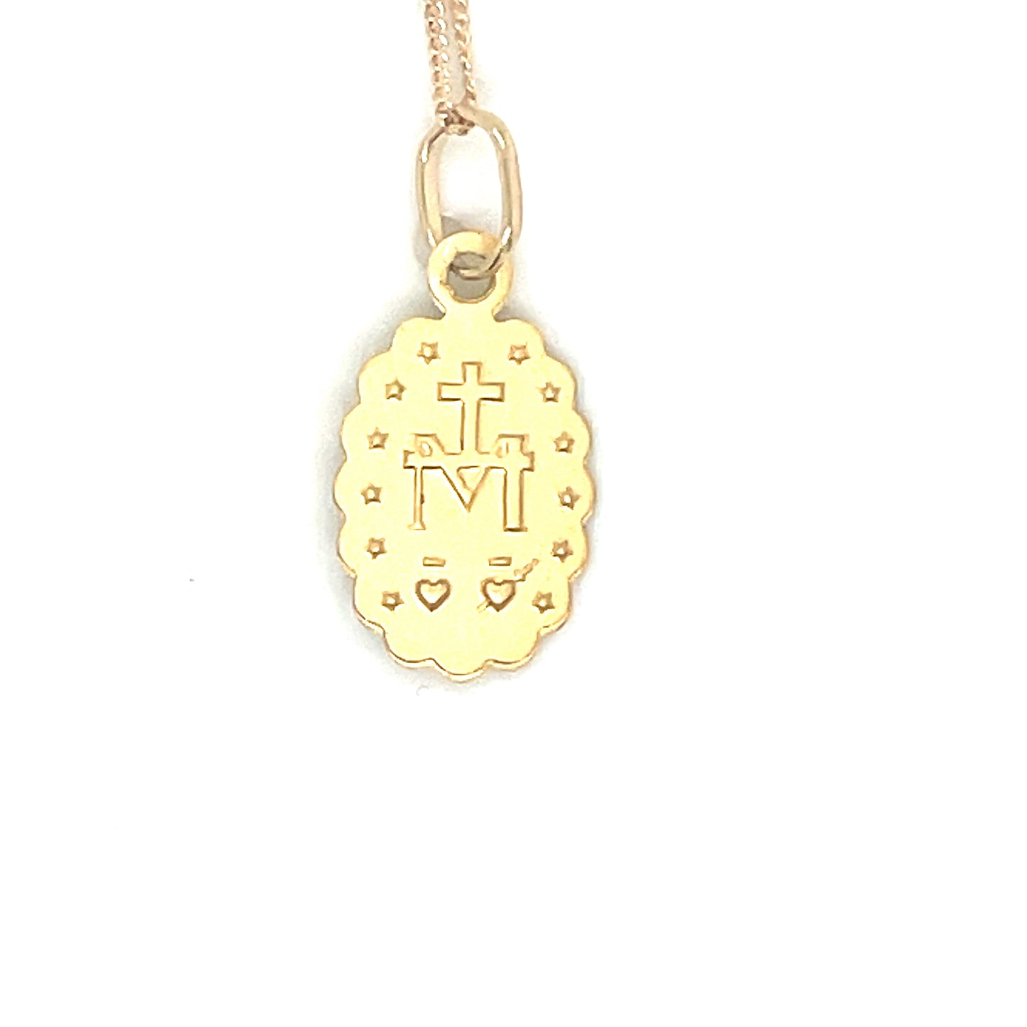 9ct Yellow Gold Matte Miraculous Medal Scallopped edge