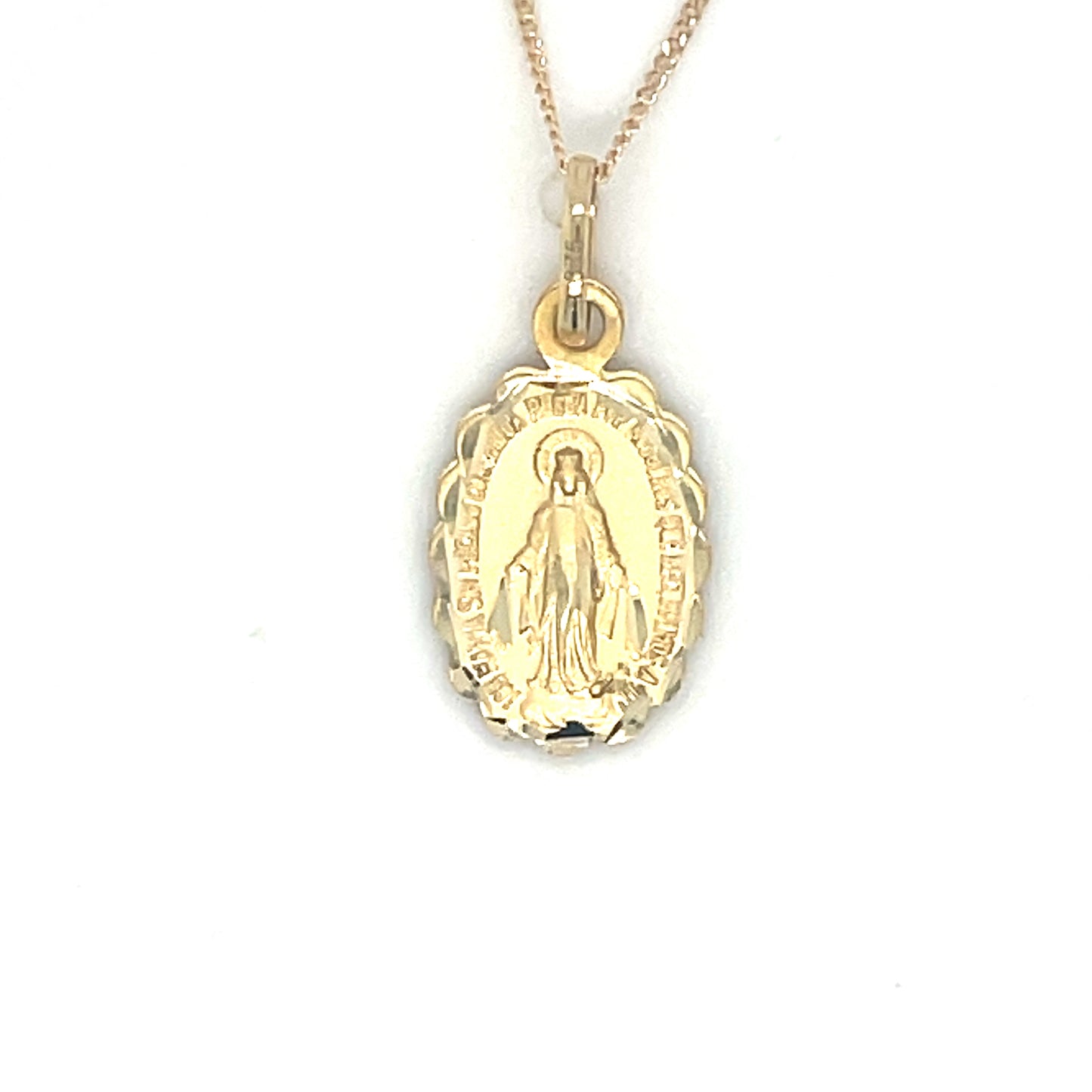 9ct Yellow Gold Matte Miraculous Medal Scallopped edge