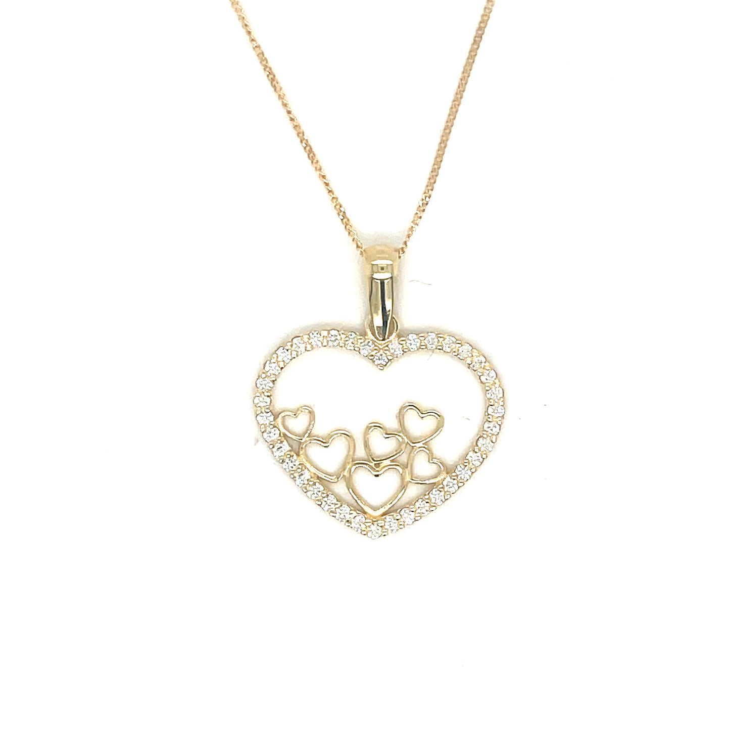 9ct Yellow Gold Open CZ Multi Heart Pendant