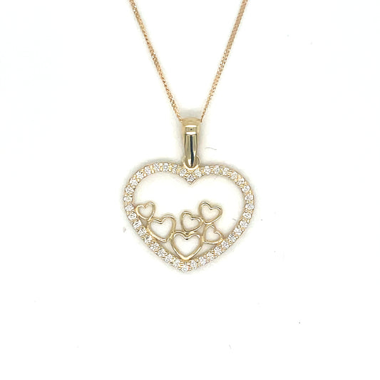 9ct Yellow Gold Open CZ Multi Heart Pendant