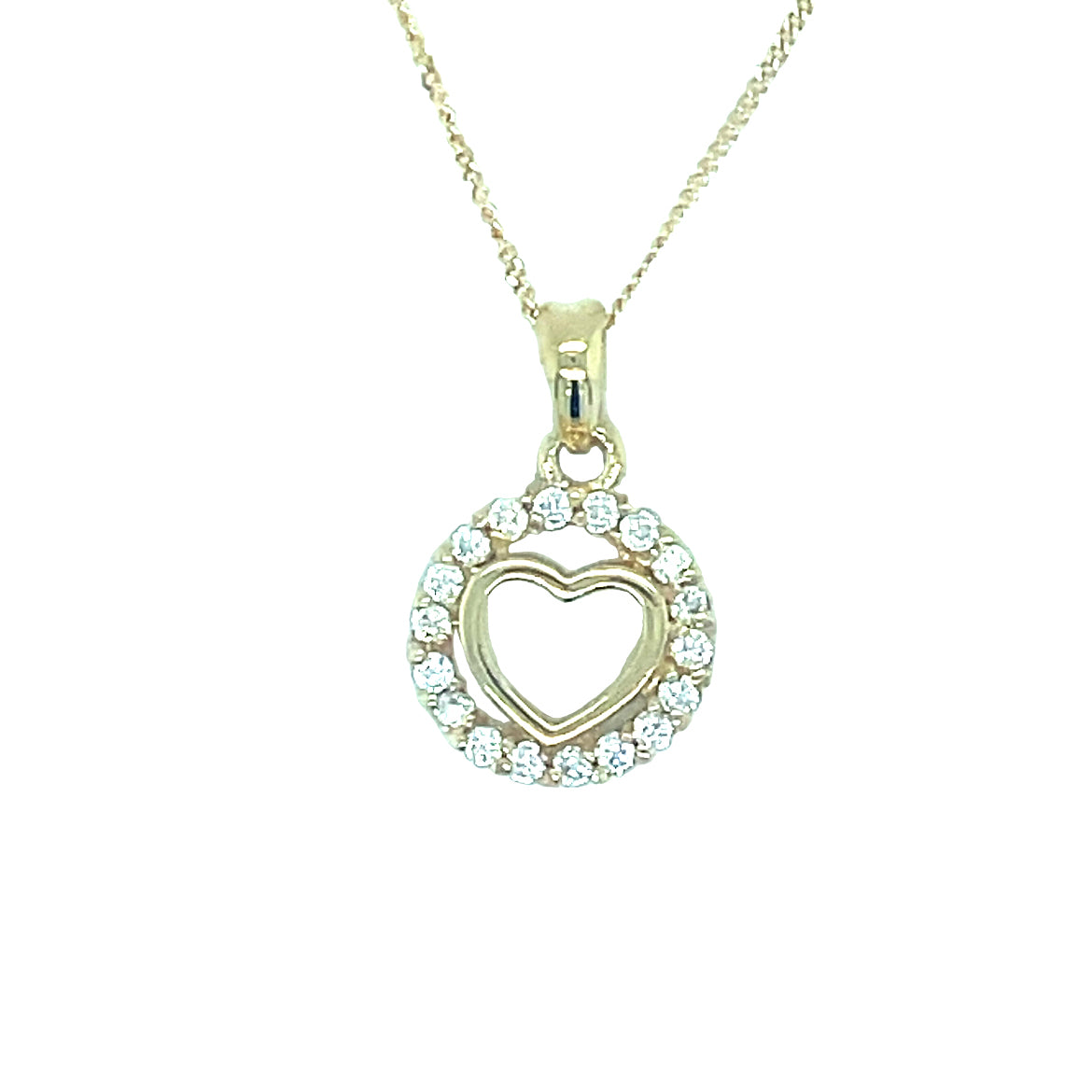 9ct Yellow Gold Open CZ Circle Heart Pendant